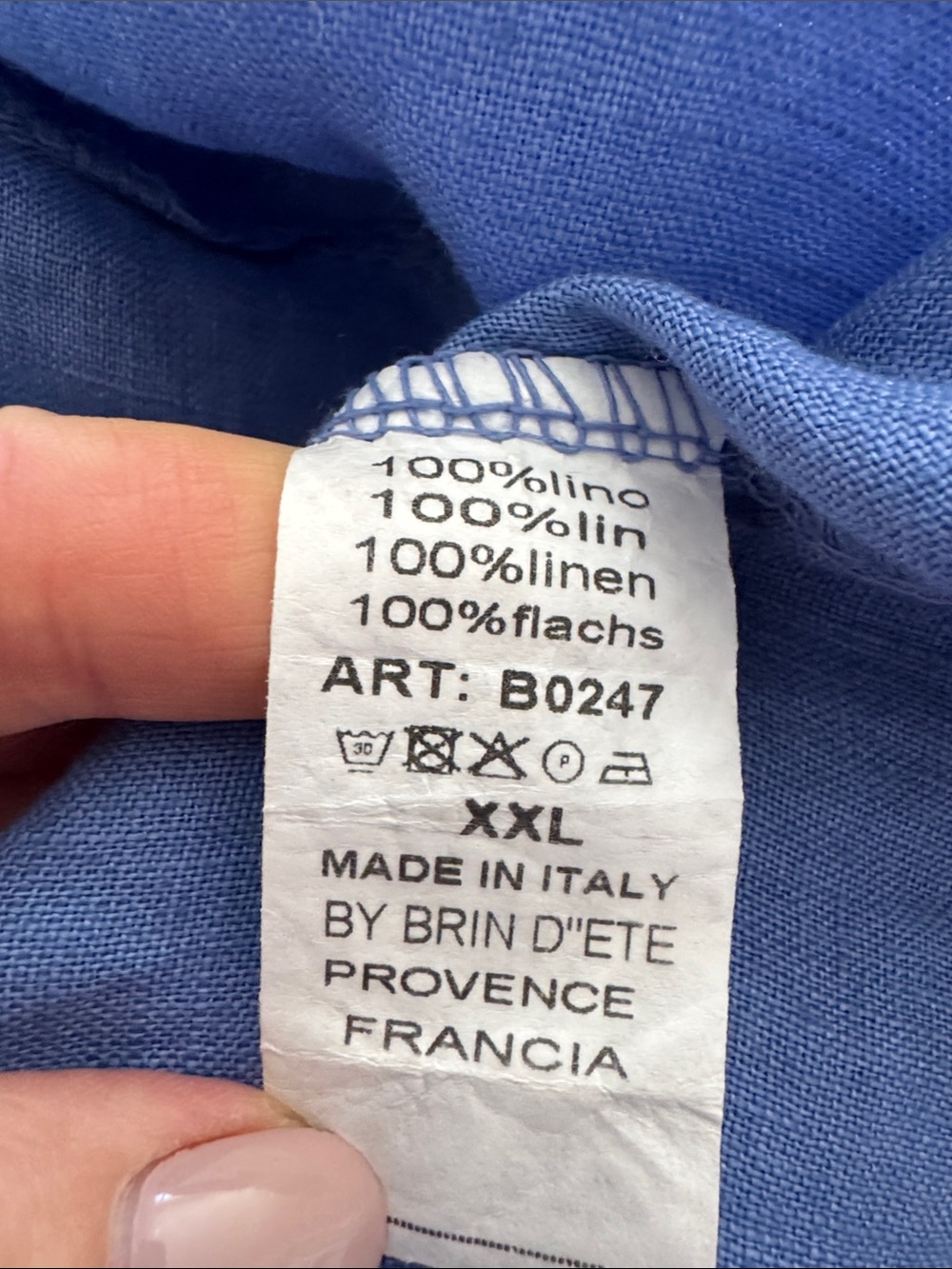 Brin d’ete’ Relaxed V-Neck Blue Linen Tunic-Dress, size XXL,100% Linen ,Italy - Picture 7 of 8